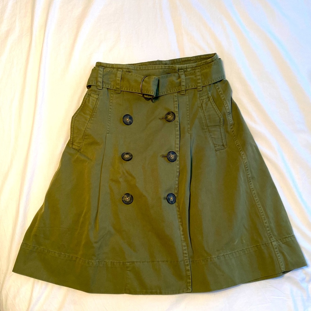 JCrew Khaki Midi Skirt Double Buttons With Belt
